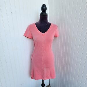 Brisas Womens Casual Soft Short Sleeve V Neck Cotton Blend Coral Pink Dress XS